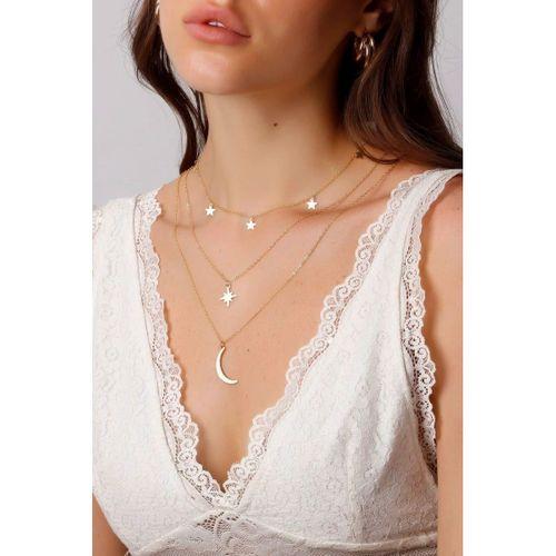 Altın Renk Kutup Yıldızı Ve Hilal Figürlü Çok Katmanlı Kombin Kolye SNJ-00326