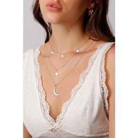 Altın Renk Kutup Yıldızı Ve Hilal Figürlü Çok Katmanlı Kombin Kolye SNJ-00326