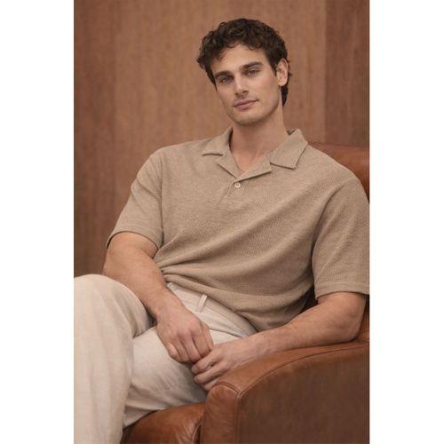 Aretus Şönil Kumaş Regular Fit Tek Düğmeli Polo Yaka Erkek T-Shirt - Bej