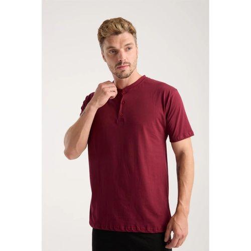 Erkek Bordo Düğmeli Yaka Kısa Kol Pijama Takımı