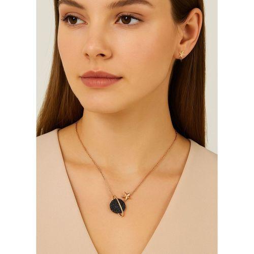 Rose Renk Gezegen Kolye Siyah Taşlı Gümüş Kadın Kolye