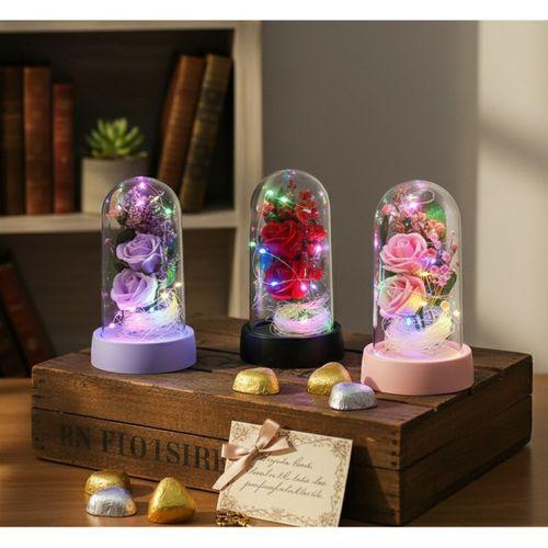 Işıklı Müzikli Romantik Fanus Tekli Gül