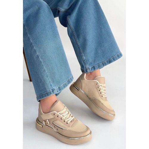 Junda Bej Cilt Bağcıklı Spor Ayakkabı