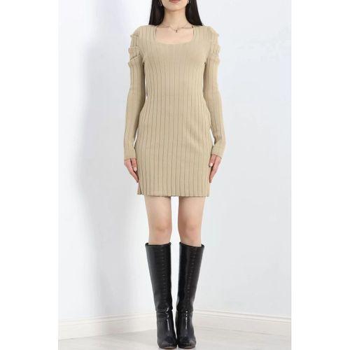 pilelistore Prenses Kol Mini Elbise Bej