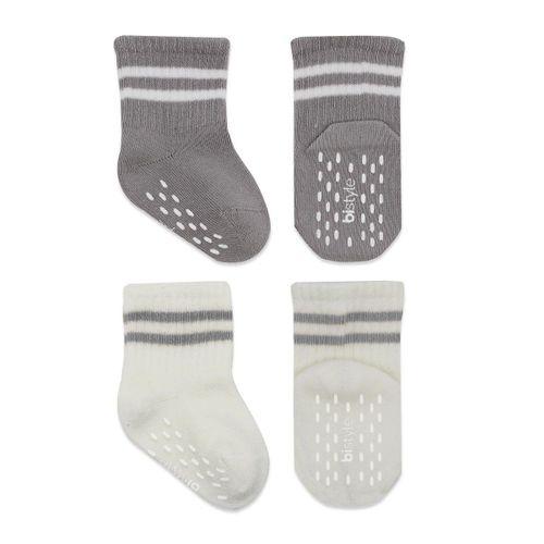 Bistyle Çemberli Kaymaz Soket Çorap 2'Li BS10125 Gri Ekru