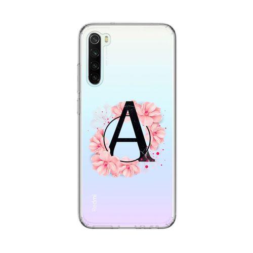 Xiaomi Redmi Note 8 Pembe Çiçek Desen A Harfli Şeffaf Kılıf