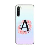 Xiaomi Redmi Note 8 Pembe Çiçek Desen A Harfli Şeffaf Kılıf