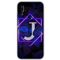 MRCİLETİSİM Xiaomi Redmi Note 7 Kılıf Baskılı Kapak - Dark Neon Yaprak J Harfi + 5D Tam Kaplayan Cam