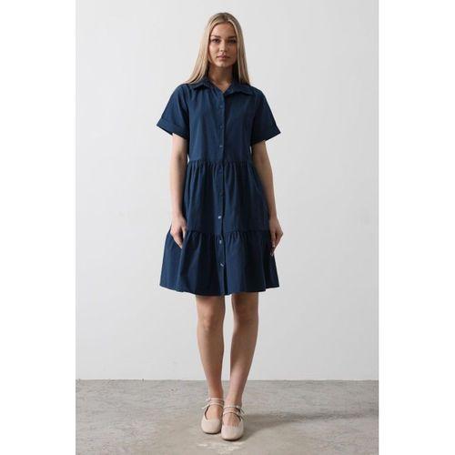 Kısa Kol Düğmeli Elbise - İndigo