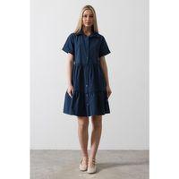 Kısa Kol Düğmeli Elbise - İndigo