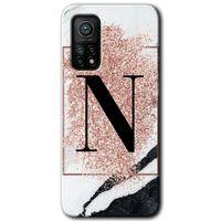 Xiaomi Mi 10T Pro Kılıf Baskılı Arka Kapak - Pembe Mermer Desenli N Harfi +Tam Ekran Koruyucu