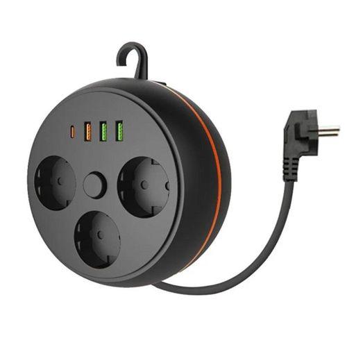 Angel Of Life® 3 Adet Soket,3 Adet USB ve 1 Adet Type-C Girişli Termal Akım Korumalı Makaralı Priz 3395