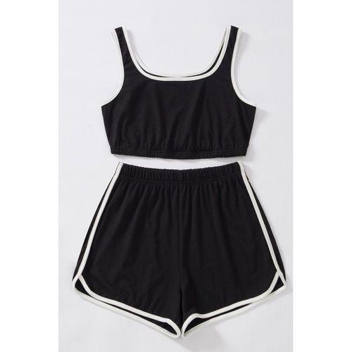 Kadın Siyah Askılı Crop Top Ve Şortlu Gecelik Takım