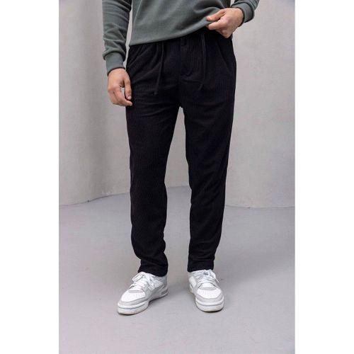 Roy Regular Fit Beli Lastikli Fitilli Kadife Kumaş Fermuarlı Jogger Erkek Pantolon - Siyah
