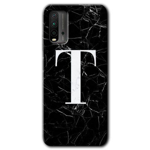 BeRa Aksesuar Xiaomi Redmi 9T Kılıf Baskılı Kapak - Siyah Mermer Desenli T Harfi +Tam Kaplayan Mat Seramik