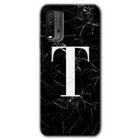 BeRa Aksesuar Xiaomi Redmi 9T Kılıf Baskılı Kapak - Siyah Mermer Desenli T Harfi +Tam Kaplayan Mat Seramik