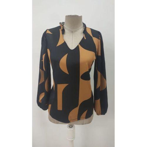 Kadın Uzun Kollu V Yakalı Desenli Modal Bluz