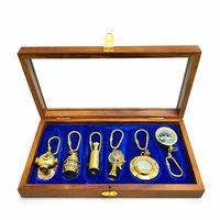 Ahşap Kutulu Denizci Temalı Pirinç Anahtarlık Seti