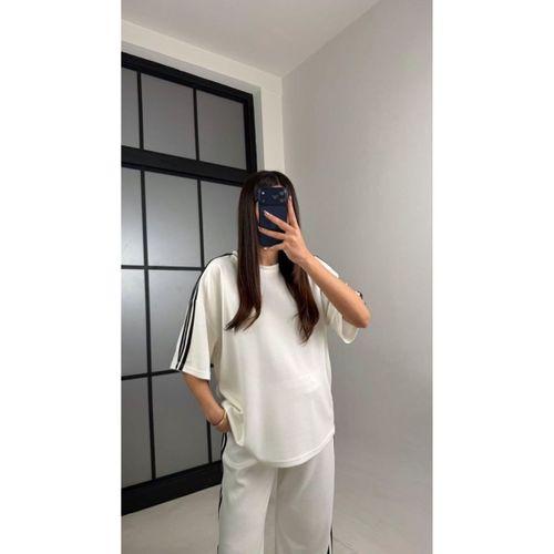 Kadın Yarasa Kol Yanları şerit Detay Modal Kumaş Ikili Takım