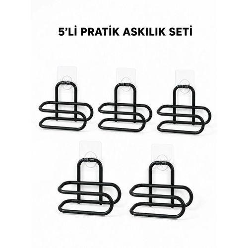 Siyah Metal Wc Kağıtlık Yapışkanlı Tuvalet Kağıdı Rulo Tutucu 5 Adet Avantajlı Set