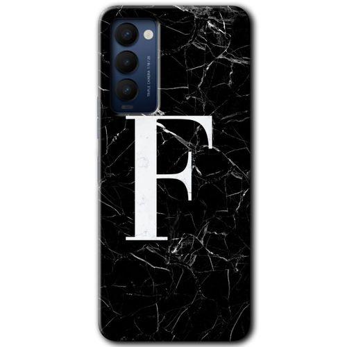 Tecno Camon 18T HD Baskılı Kılıf + 9D Tam Ekran Koruyucu - Siyah Mermer Desenli F Harfi