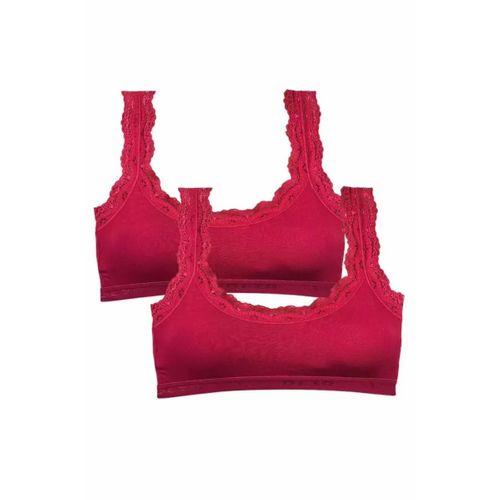 2 Adet Dantel Nakış İşlemeli Pedli Bambu Kadın Büstiyer Bordo