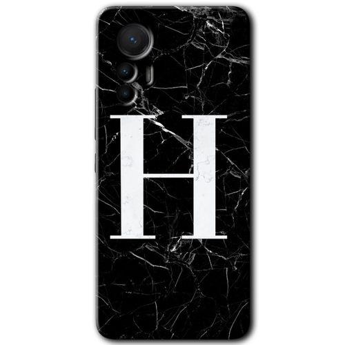 Xiaomi Mi 12 Lite HD Baskılı Kılıf + 9D Tam Ekran Koruyucu - Siyah Mermer Desenli H Harfi