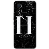 Xiaomi Mi 12 Lite HD Baskılı Kılıf + 9D Tam Ekran Koruyucu - Siyah Mermer Desenli H Harfi