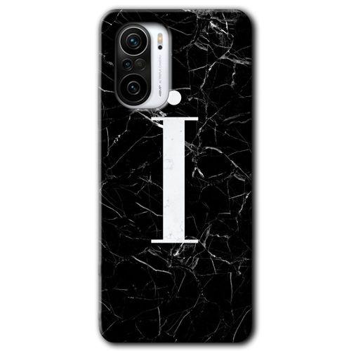 Potkal Hediye Fabrikası Xiaomi Redmi Mi11i Kılıf HD Desen Baskılı Arka Kapak - Siyah Mermer Desenli İ Harfi