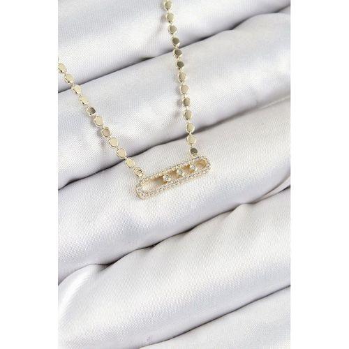Pirinç Zirkon Taşlı Messika Model Ezme Zincir Gold Renk Kadın Kolye