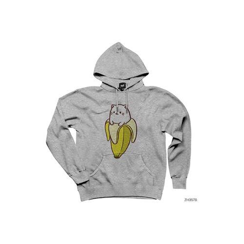 Anime Banana Gri Kapşonlu Sweatshirt Hoodie