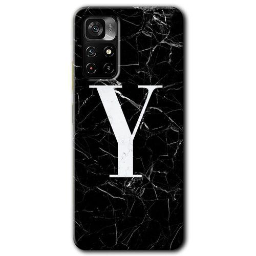 Redmi Note 11T Kılıf HD Desen Baskılı Arka Kapak - Siyah Mermer Desenli Y Harfi