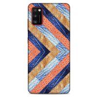 Samsung Galaxy A41 Kılıf Patchwork (3) Kapak Lacivert Turuncu