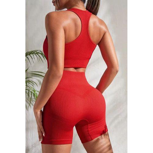 Kadın Kırmızı Yüksek Bel Çapraz Sırt Detaylı Şortlu Gecelik Takım