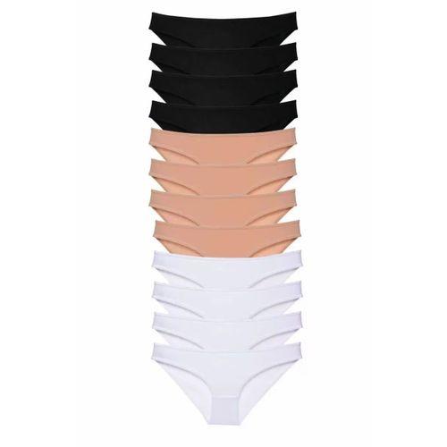 12 adet Süper Eko Set Likralı Kadın Slip Külot Siyah Ten Beyaz mudanis