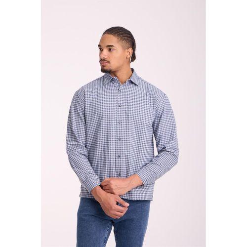 Jonas Ekose Küçük Kareli Relaxed Fit %100 Pamuklu Flanel Kumaş Erkek Gömlek - Taş