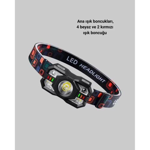 Sensörlü Led Kafa Lambası Kırmızı Beyaz Işık Ayarlanabilir