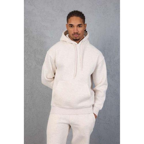 Şardonlu Kanguru Cepli Sweatshirt - 3 İplik Şardonlu Lastik Paça Erkek Eşofman Altı- Eşofman Takımı - Bej