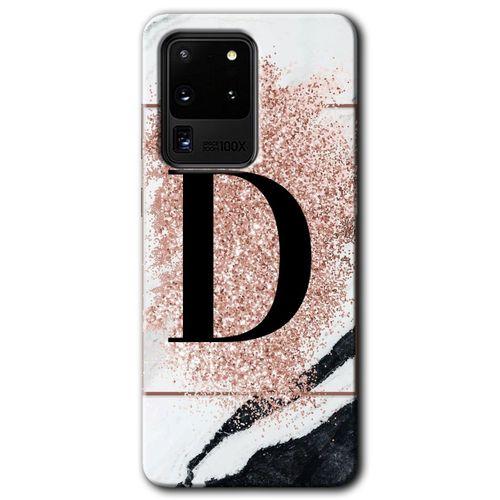 Samsung Galaxy S20 Ultra HD Baskılı Kılıf + 9D Tam Ekran Koruyucu - Pembe Mermer  D Harfi