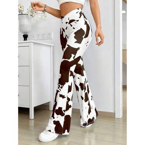 Kadın Yüksek Bel Geniş V Kesim Inek Desen Detaylı Dalgıç Tayt