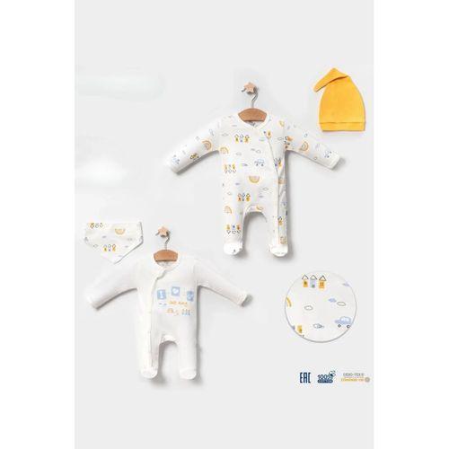 Araba Desenli Sarı 4'lü Erkek Bebek Tulumu