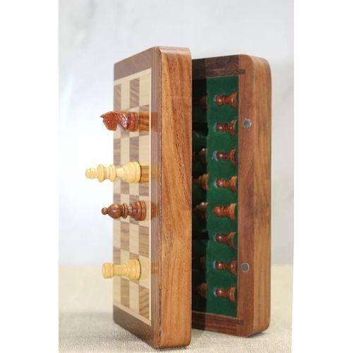 Özel Vernikli Mıknatıs Taşlı Ahşap Katlanabilir Kutulu Satranç Oyunu 25 Cm G222