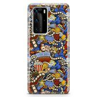 Huawei P40 Pro Kılıf Doodle Sinemasever Arka Kapak Koruma Desenli Full Koruyucu
