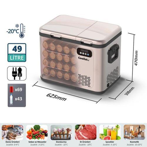 Coolist CLK50D 12/24V/220Volt 49 Litre Çift Bölmeli Outdoor Kompresörlü Bluetooth Bağlantılı Oto Buzdolabı