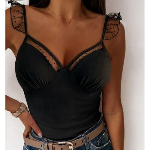 Kadın Askılar Tül Işlemeli Kalp Yaka Tül Detay Dalgıç Bluz