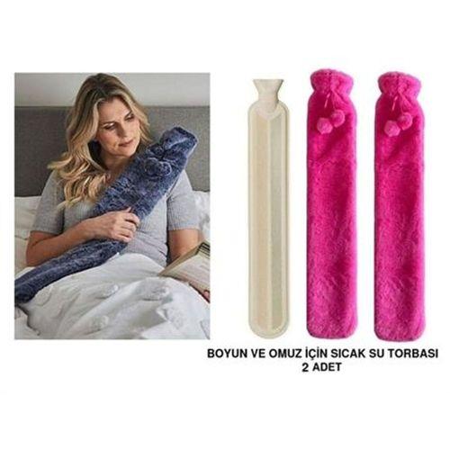 Sıcak Su Torbası 2 Adet,Boyun Ve Omuz Icın  Uzun Peluş Pembe Ponponlu 2Lt Termofor 75X13Cm