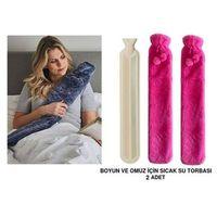 Sıcak Su Torbası 2 Adet,Boyun Ve Omuz Icın  Uzun Peluş Pembe Ponponlu 2Lt Termofor 75X13Cm
