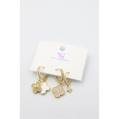 3'lü Vc Yonca Küpe - Altın