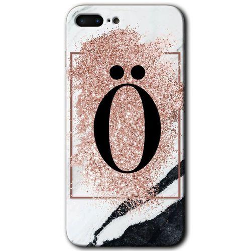 MRCİLETİSİM iPhone 7 Plus Kılıf HD Desen Baskılı Arka Kapak + Temperli Cam - Pembe Mermer Desenli Ö Harfi