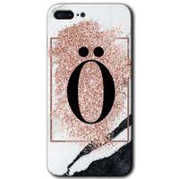 MRCİLETİSİM iPhone 7 Plus Kılıf HD Desen Baskılı Arka Kapak + Temperli Cam - Pembe Mermer Desenli Ö Harfi